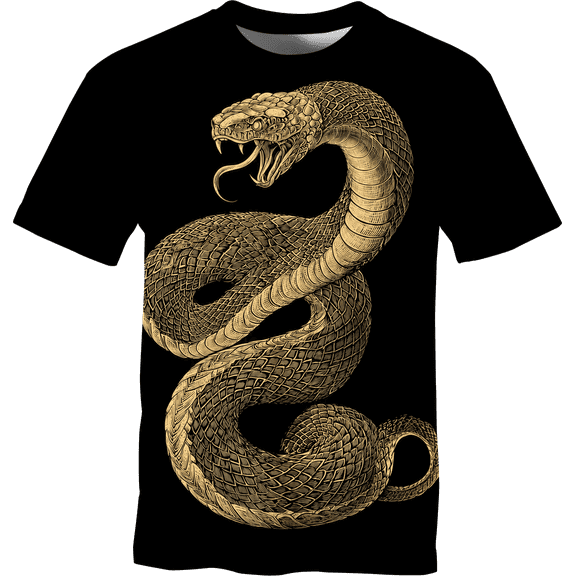 GHUALURU Men's Gold Cobra Snake Graphic T Shirt, Black Serpent Reptile Tee, 92% Polyester Spandex Gothic Streetwear Crewneck Shirt, S-4XL,Black,L