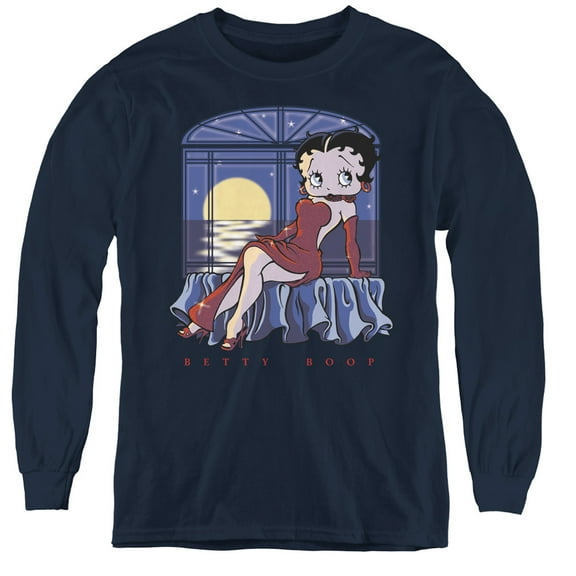 Betty Boop Moonlight Youth Long Sleeve T-Shirt Tee Navy