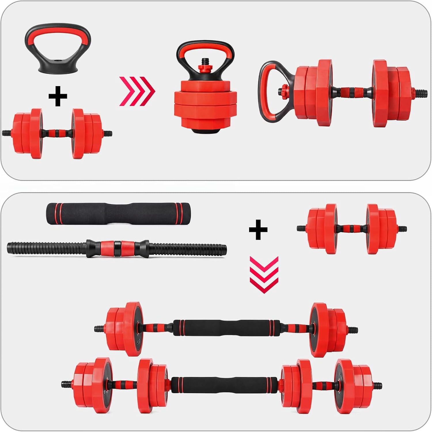 Adjustable Dumbbell Set, 45Lbs Free Weight Set with Connector, 4 in 1 Gym Set Used As Kettlebell, Dumbbell, Home Gym Weight Dumbbells Set