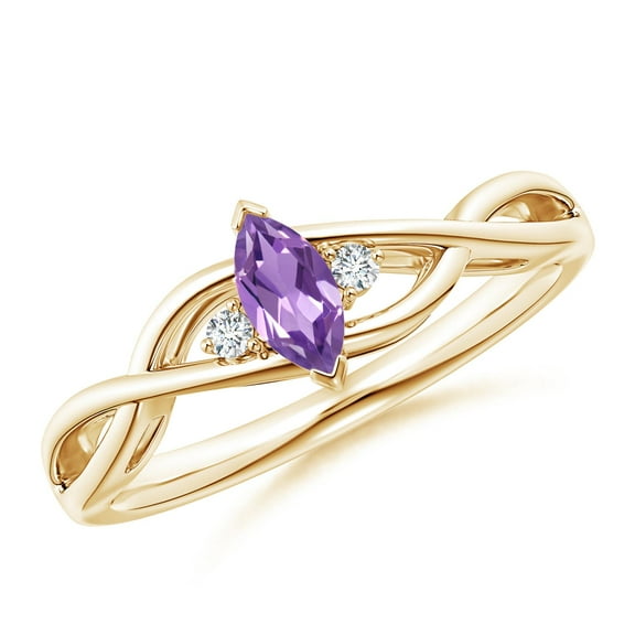 ANGARA Natural Criss-Cross Marquise Amethyst Solitaire Ring with Diamonds in 14K Yellow Gold for Women (Size-6x3mm) | February Birthstone, Anniversary, Jewelry Gift for Women | Natural Amethyst Ring