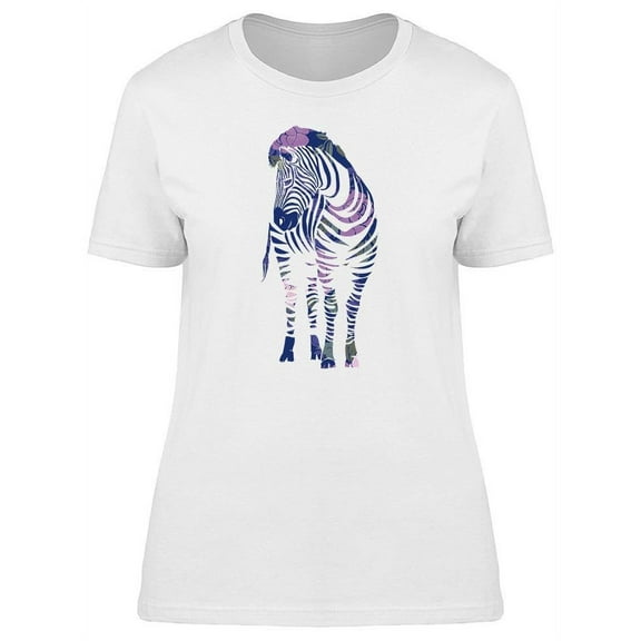 Zebra Animal Flowers Print T-Shirt Women -Image by Shutterstock, Female XX-Large