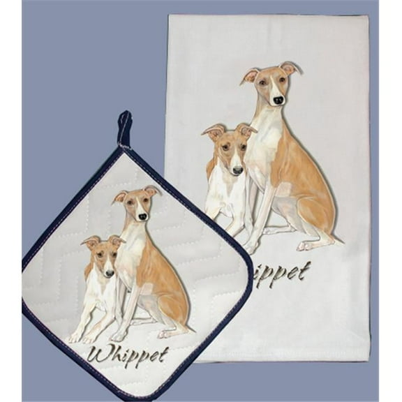 Pipsqueak Productions DP885 Dish Towel and Pot Holder Set - Whippet