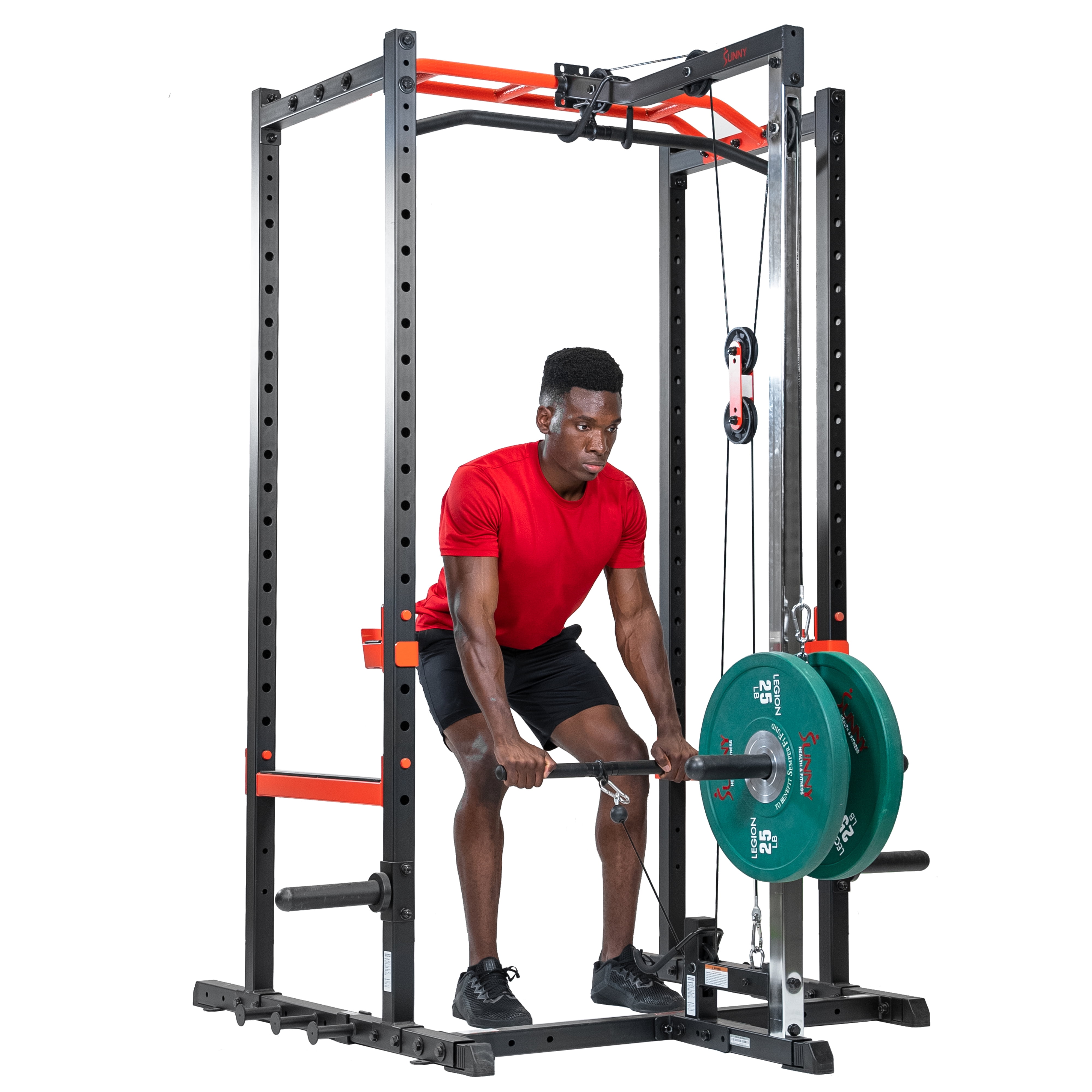 Sunny Health & Fitness Lat Pull Down Attachment Pulley System for Power Rack, Home Gym Station Exercise Equipment, SF-XF9927