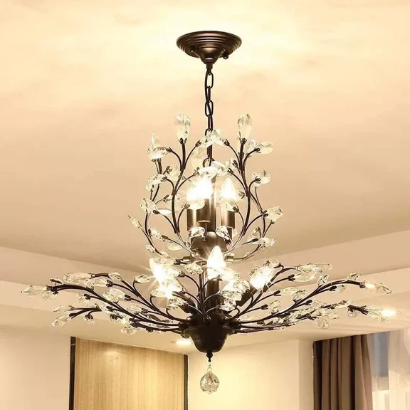 More Change 7-Light Branch Crystal Chandelier, Vintage Crystal Chandeliers Ceiling Lights, Farmhouse Pendant Lighting for Kitchen Island Dining Room Living Room Bedroom Porch