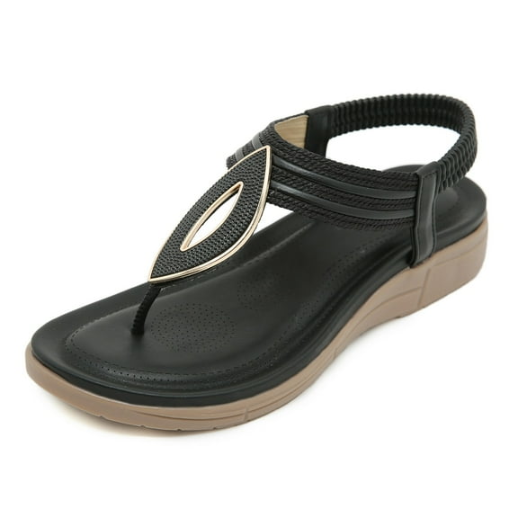Dakaela Women's Thong Flat Sandals Ankle Strap Summer Walking Flip Flops Low Wedge Slip on Sandal