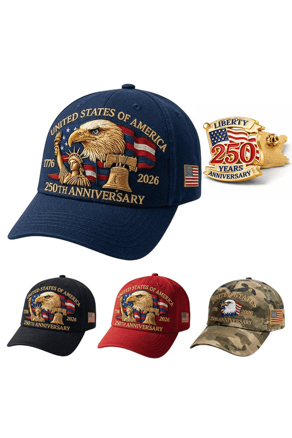 USA 250th Anniversary Blue Baseball Cap with Liberty Badge, Adjustable Patriotic Hat, Unisex Independence Day Cap for Men & Women
