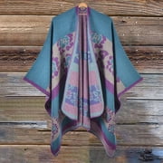Women's Plaid Shawl Wrap Open Front Poncho Cape Warm Winter Oversized Cardigan