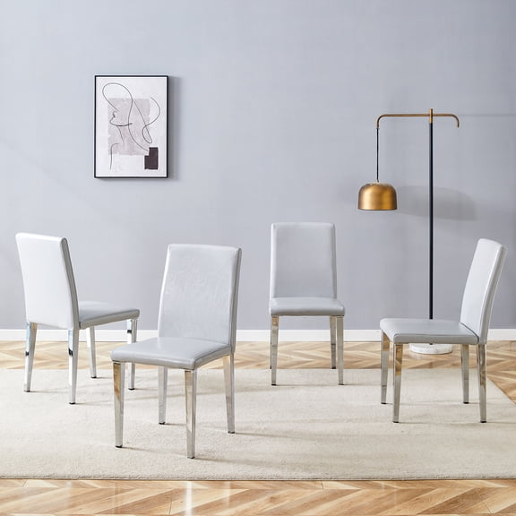 Four Light Gray PU Dining Chairs Set of 4, Simple & Versatile, Comfortable, Exquisite, Dining Room/Kitchen