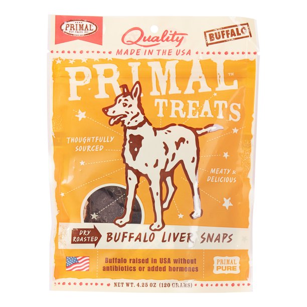 Primal Pet Foods GrainFree Dry Roasted Buffalo Liver Snaps Dry Dog
