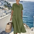 thumbnail image 3 of yillto Women's Dress Short Sleeve Crew Neck Summer Causal Beach Flowy Long Sundress with Pockets, 3 of 7