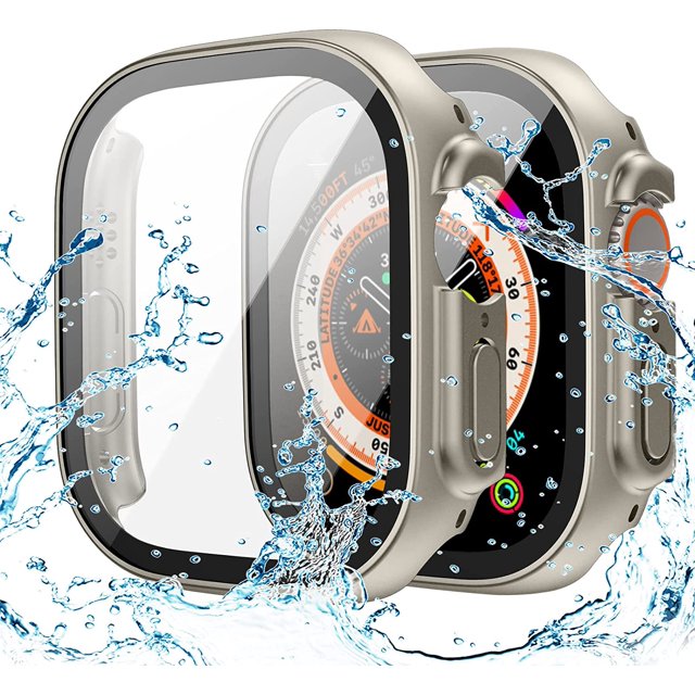 XiHAMA Waterproof Case Compatible with Apple Watch SE (2nd Gen) Series 6 5 4 Screen Protector, Tempered Glass Hard PC Bumper Face Cover