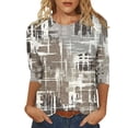 thumbnail image 1 of Baikeli Hauts pour Femmes Été Liquidation Hauts à Manches 3/4 pour Femmes Décontractés Grande Taille Chemises Blouses à Imprimé Graphique Coupe Ample Col Rond Chandail T-Shirt de Sortie Blouses et Hauts pour Femmes, 1 of 4
