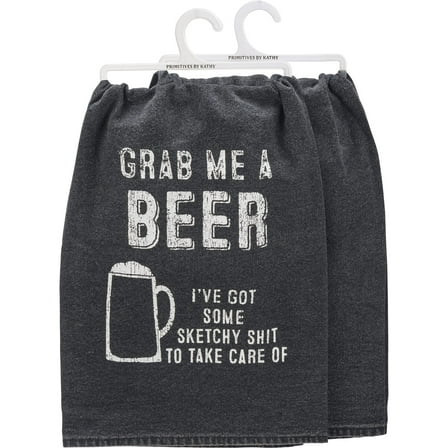 Primitives by Kathy Cotton Kitchen Towel, Grab Me A Beer