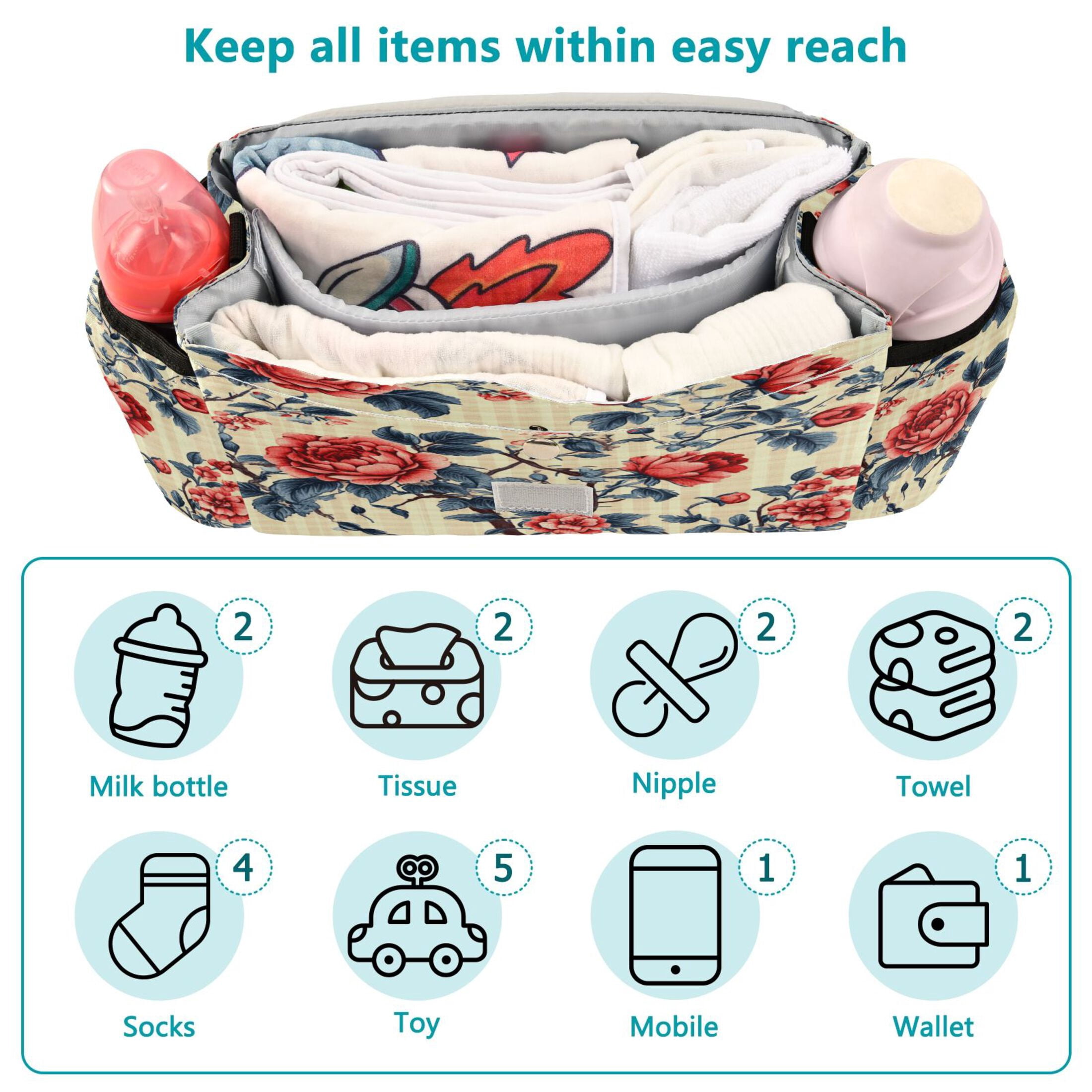 DIXRUYEE Stroller Organizer Roses in Bloom Printed
