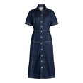 thumbnail image 4 of Free Assembly Women's Button Front Cotton Midi Dress with Short Sleeves, XS-XXL, 4 of 5