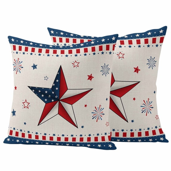 4th of Pillow Covers 2 Pack July Gnome Red and Blue Pentagram Retro Pillowcase Waterproof Outdoor Throw Pillow Cover for Patio Garden Square Cushion 20”x20”
