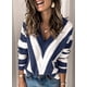 thumbnail image 2 of Suéter de cuello en V para mujer, top cálido, sudadera a rayas, 2 of 5