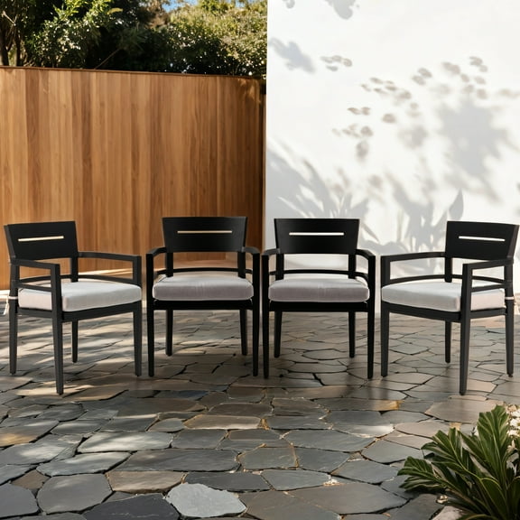Ember Black Outdoor Chairs - 4pcs Aluminum With Fade- Fabric Cushions Furniture Dining Chairs,