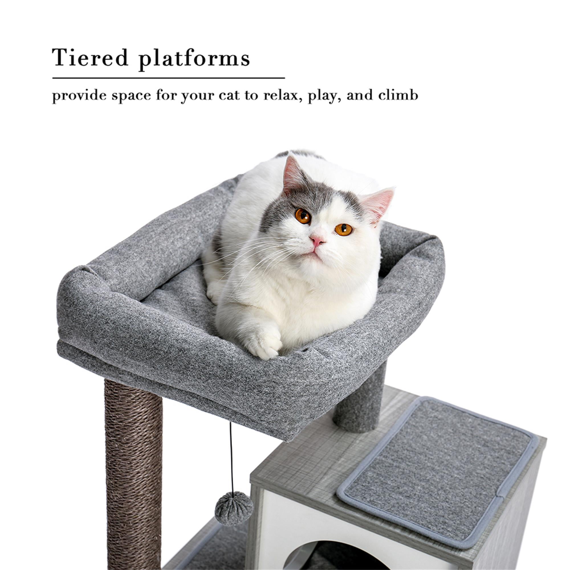 resenkos 34" Cat Condo for Multiple Cat Tree Houses with Spacious Perch, Cat Tower for Big Cats, Gray