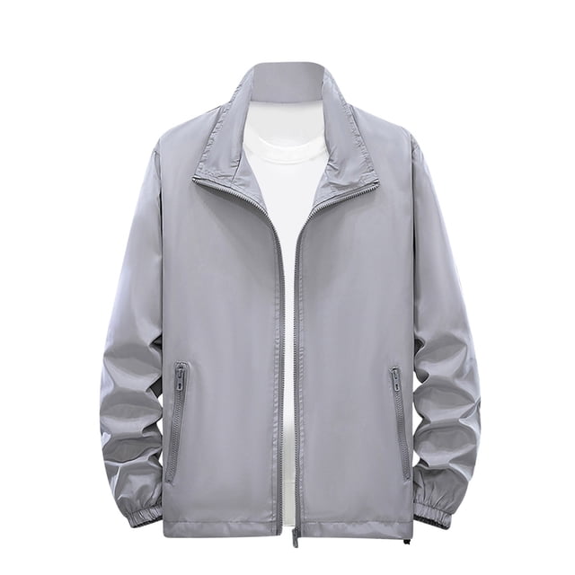 Fengqque Men's Slim Fit Lightweight Softshell Bomber Jacket Coat Fall Jackets for Men Gray 8(L)