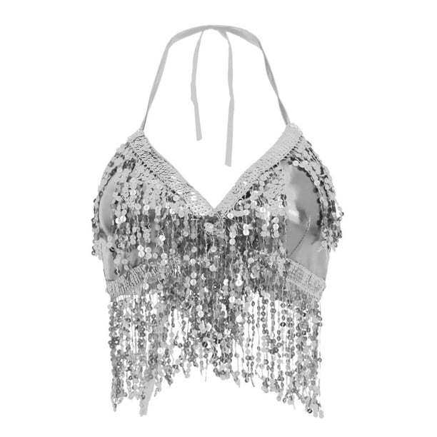 Traje de danza del vientre latino para mujer Trajes de rendimiento Sujetador Plata