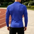 thumbnail image 4 of Men Solid Color Neck Compression Long Sleeve Shirt, Slim Fit Stretchy Athletic Base Layer Top for Gym Running Workout Daily Casual Wear(Blue,XL), 4 of 6