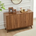 thumbnail image 5 of Wirrytor Fluted Sideboard Buffet Cabinet with 3 Doors, Wood Accent Storage Cabinet, Small Credenza Cabinet for Kitchen Dining Living Room Entryway (Walnut), 5 of 9