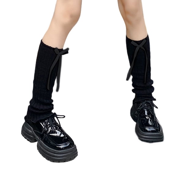 Ruffled Trim Arm Warmer Sun Protective Fingerless Gloves Sweet Bowknot Ribbed Knit Arm Leg Sleeve Covers for Women Girls