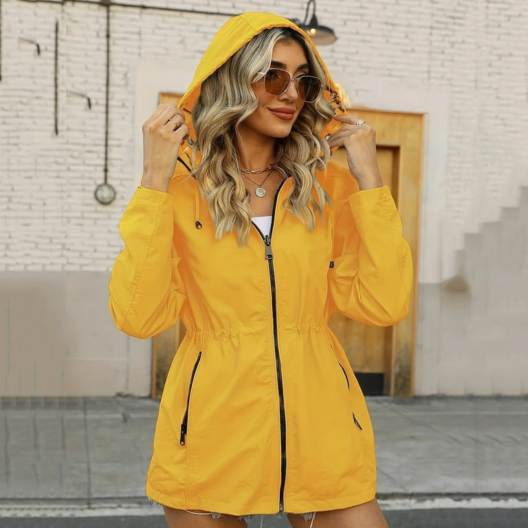 Uootdi Women's Reversible Floral Raincoat Hooded Lightweight