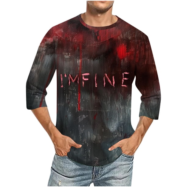 Camisas de Manga Larga para Hombres Imprimir Blusa de Manga Corta de Cuello Redondo, Camisas de Lino para Hombres