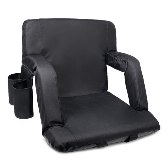 Sojoy Wide Stadium Seat for Bleachers with Back Support 6 Reclining Positions Camping Stadium Chair Extra Thick Cushion Bleacher Seats Waterproof Black