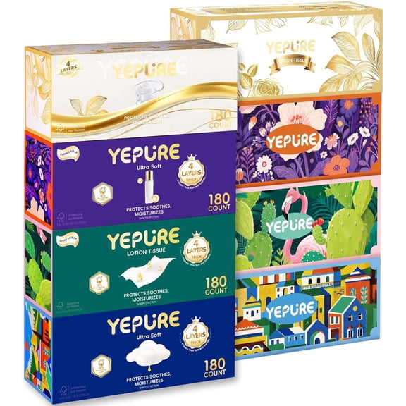 Ultra Care Facial Tissues, With 30% Lotion - 4-Ply Soft Tissues for Sensitive Skin, Soothing & Gentle, 8 Box, 1440 Count Value Pack Facial Tissue Boxes