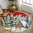 thumbnail image 3 of Red Christmas Round Rug 5ft Washable Circle Kitchen Rugs Non Slip Xmas Winter Forest Tree Deer Snowflakes Large Area Rug Indoor Floor Carpet for Bedroom Living Room Home Office Dining Room Nursery, 3 of 8