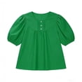thumbnail image 4 of Scyoekwg Blouses for Women Pleated Short Sleeve Tunic Tops Dressy Casual Summer Hide Belly Shirts Bubble Sleeve Button Cren Neck Ladies Blouses(Green,XXL), 4 of 5