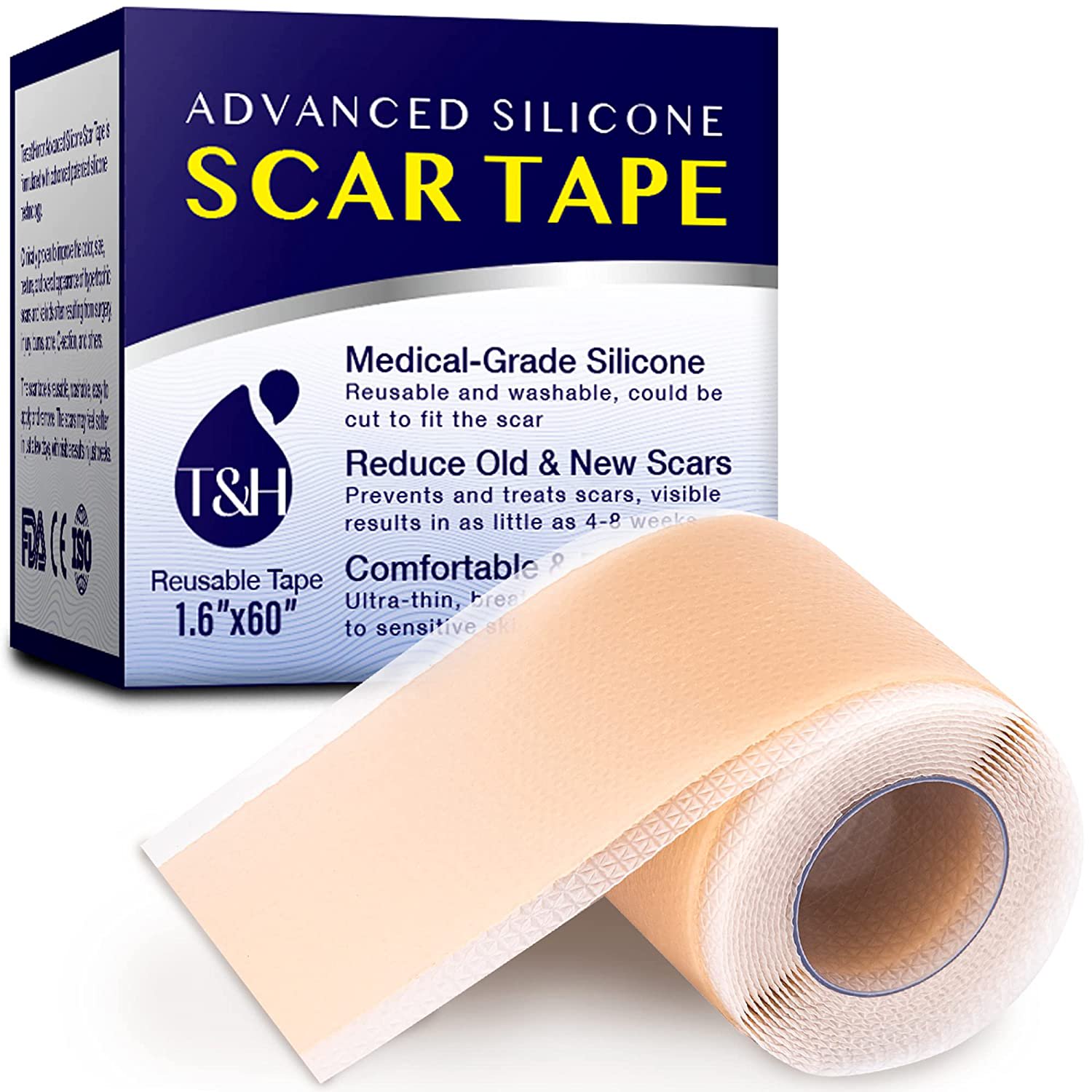 Advanced Silicone Scar Tape - Medical Grade Soft Silicone Gel Tape Scar Removal, 1 Roll, 1.6"x60"