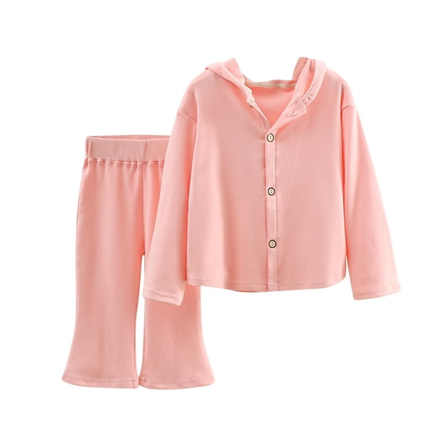 Odeerbi 2-10 Años Conjunto de Algodón Para Niña Tops Con Capucha Pantalones Acampanados Conjunto de Dos Piezas Chaqueta de Manga Larga Con Capucha Cintura Elástica Pantalones Sueltos