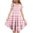 thumbnail image 1 of RXIRUCGD 2025 Vêtements d'Été pour Enfants Filles Robe Imprimée à Fleurs Manches Courtes Poches à Volants Col Rond pour Enfants, 1 of 5