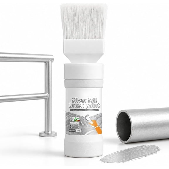 Water-Based Metallic Silver Paint with Built-in Brush, 180g Metal Touch-Up Paint for Scratches, Chips and Surface Renewal
