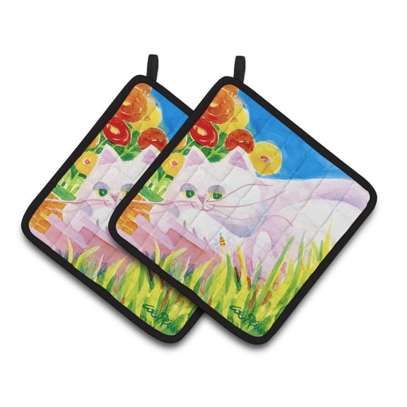 Carolines Treasures 6102PTHD White Cat Pair of Pot Holders 7.5HX7.5W multicolor