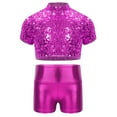 thumbnail image 3 of iiniim Kids Girls Sparkle Dance Crop Top with Shiny Hot Shorts Set Hip Hop Street Dance Performance Hot Pink 10, 3 of 5