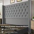 thumbnail image 3 of VanAcc King Platform Bed Frame 61.4" Handmade Headboard,Velvet Tall Upholstered Deep Button Tufted,Gray, 3 of 8