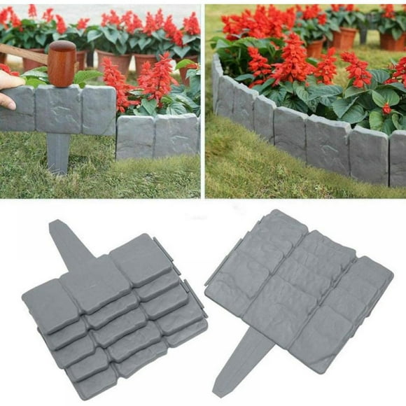 5pcs Grey Stone Effect Lawn Edging | Plant Bordering | Cobblestone Garden Border | Flower Bed & Grass