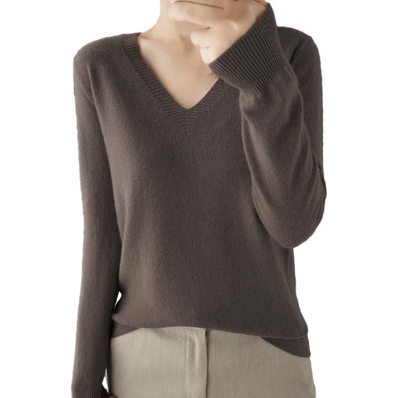Dowegor Chandails Légers pour Femmes Manches Longues Col Rond Léger Doux Tricot Blouse Tricotée Chandail Léger Chandail en Coton Chandails en Coton pour Femmes Café TG (Vendu)