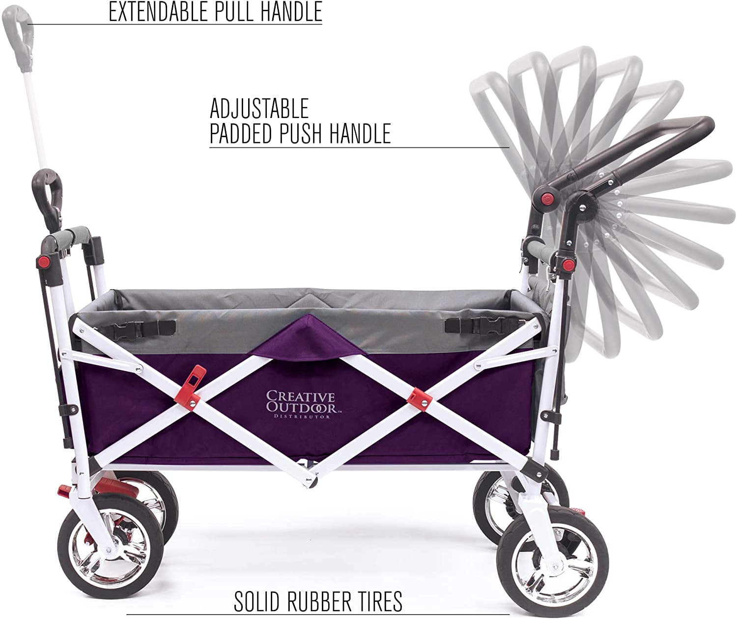 Creative Outdoor Push-Pull Collapsible Folding Wagon for Kids With Removable Canopy- Purple and Gray