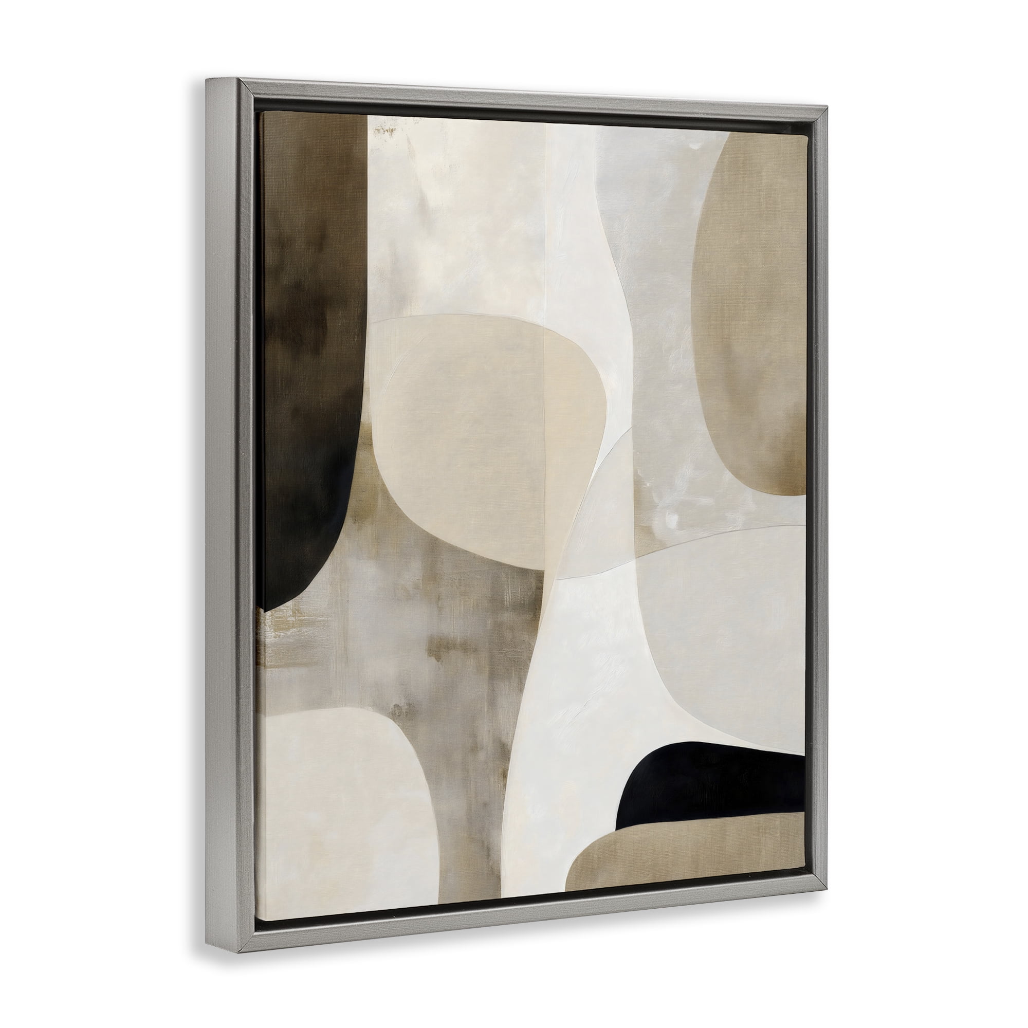 Stupell Industries Tan Shapes Organic Balance Gray Framed Floater Canvas Wall Art, design by Ink Drop Loft