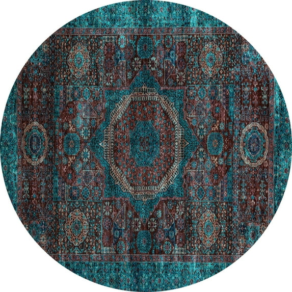 Ahgly Company Indoor Round Abstract Light Blue Modern Area Rugs, 7' Round