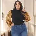 thumbnail image 2 of Women's Plus Size Sparkle Sequin Sweatshirt Mock Neck Pullover Long Sleeve Glitter Party Tops- 4X,Black and Gold, 2 of 5