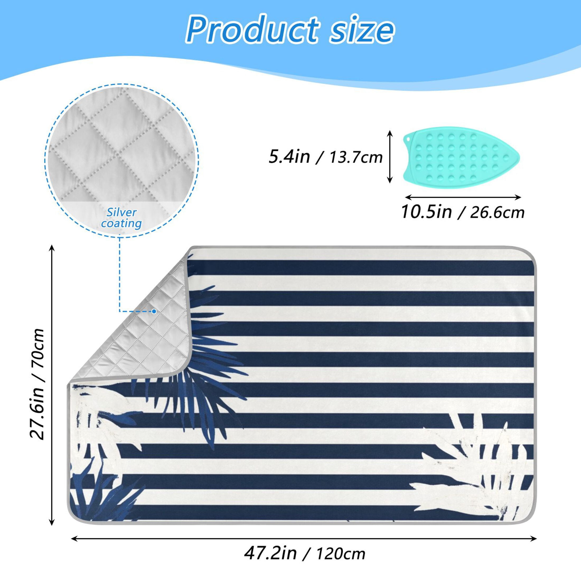 Palm Tree Leaves Navy Blue Narrow Stripes Ironing Mat Blanket Portable Travel Ironing Pad Heat Resistant Pad 47.2" x 27.6”