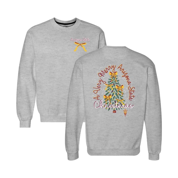 Women's Heather Gray Arizona State Sun Devils Classic Merry Christmas Tree Crewneck Sweatshirt