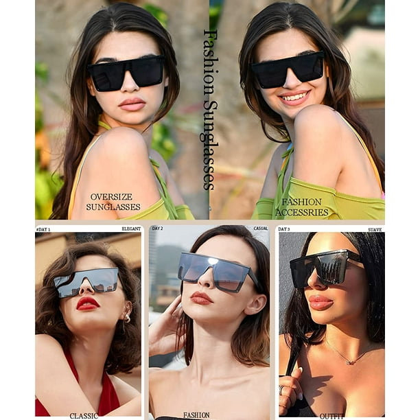 Square Oversized Sunglasses for Women Men Fashion Flat Top Big Black Frame  Shades 